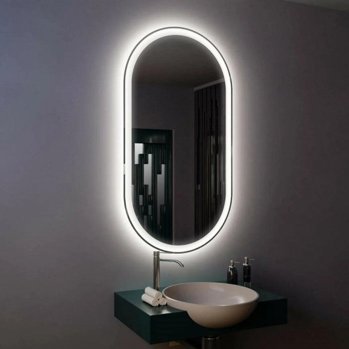 Овальное зеркало в ванную комнату с подсветкой Амати 60х90 см